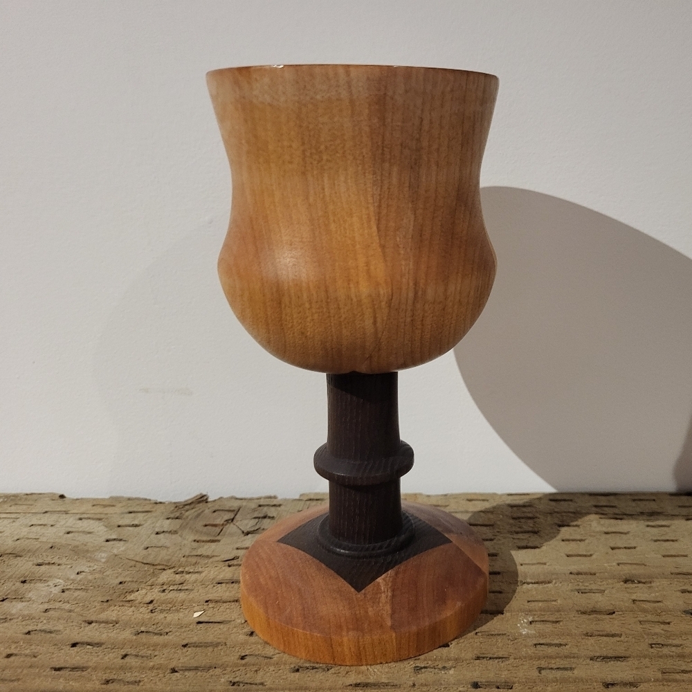 Handmade Cherry Wooden Cup with Walnut Stem
